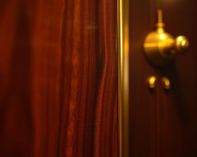 Polished mahogany and brass - private banking detail